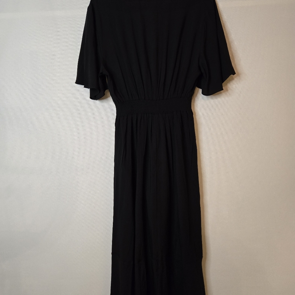 KorMei Women Size XL NWT Black wrap front, elastic waist V-neck dress - Picture 8 of 9